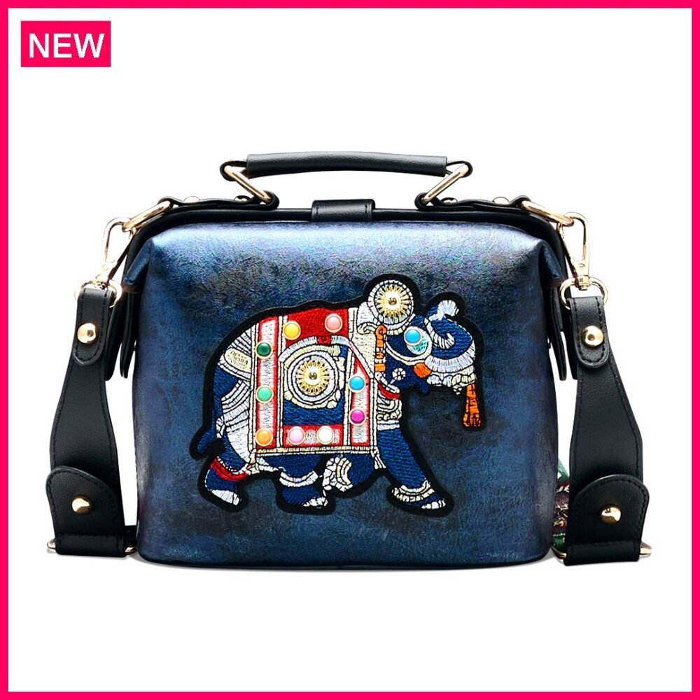 Leather Crossbody Bag with Top Handle, Adjustable Strap, Dual-Door Closure